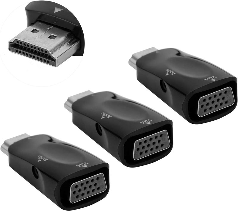 محول HDMI من ذكر إلى أنثى، 3 مجموعات من محولات HDMI إلى VGA مع كابل صوتي، محول فيديو 1080P لأجهزة الكمبيوتر واللابتوب والتلفزيونات، توصيل سريع وسهل (Plug and Play)، من الرقمي إلى التناظري - Image 2