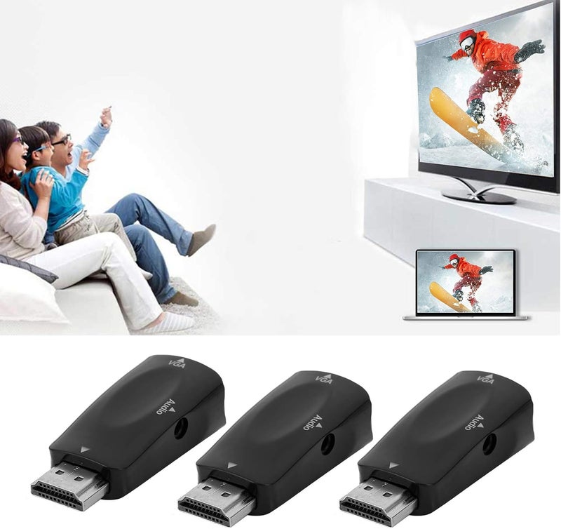 محول HDMI من ذكر إلى أنثى، 3 مجموعات من محولات HDMI إلى VGA مع كابل صوتي، محول فيديو 1080P لأجهزة الكمبيوتر واللابتوب والتلفزيونات، توصيل سريع وسهل (Plug and Play)، من الرقمي إلى التناظري - Image 5