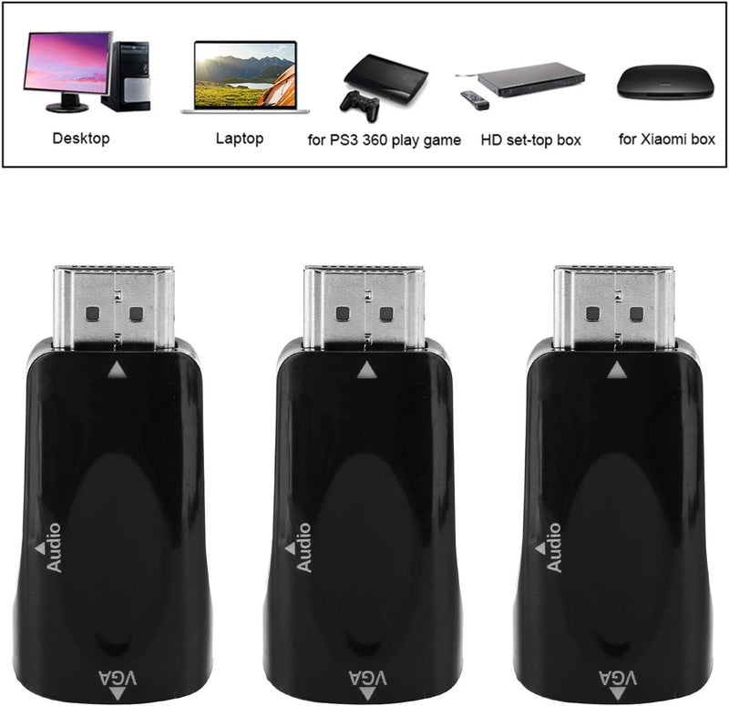 محول HDMI من ذكر إلى أنثى، 3 مجموعات من محولات HDMI إلى VGA مع كابل صوتي، محول فيديو 1080P لأجهزة الكمبيوتر واللابتوب والتلفزيونات، توصيل سريع وسهل (Plug and Play)، من الرقمي إلى التناظري - Image 3