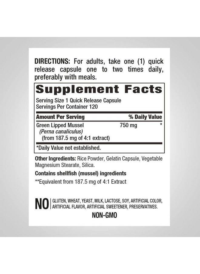 Piping Rock - Green Lipped Mussel 750Mg ; 120 Capsules ; Freeze Dried Supplement From New Zealand ; Nongmo Gluten Free - Image 1