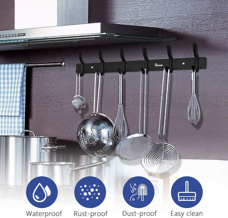 Anjuer Coat Rack 6 Clothes Rack 6 Hooks Heavy Duty Clothes Hat Rack Aluminium Alloy Black - Image 3