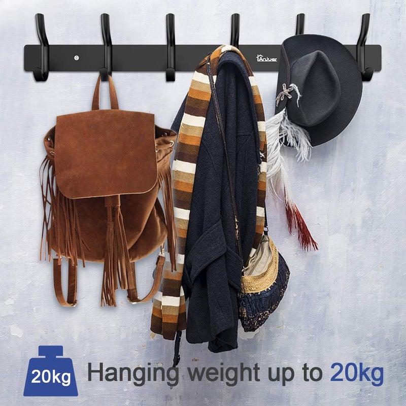 Anjuer Coat Rack 6 Clothes Rack 6 Hooks Heavy Duty Clothes Hat Rack Aluminium Alloy Black - Image 2