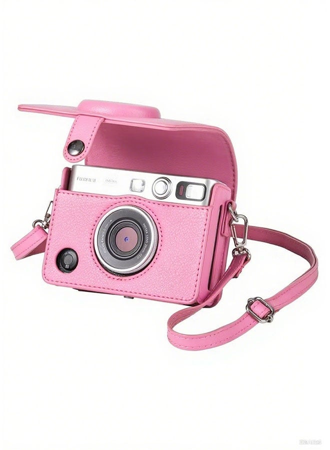 Case for Fuji Mini EVO,Camera Case Compatible for Fuji Mini EVO Camera with Adjustable Shoulder Strap in Pink Lychee Texture Horizontal Style - Image 1