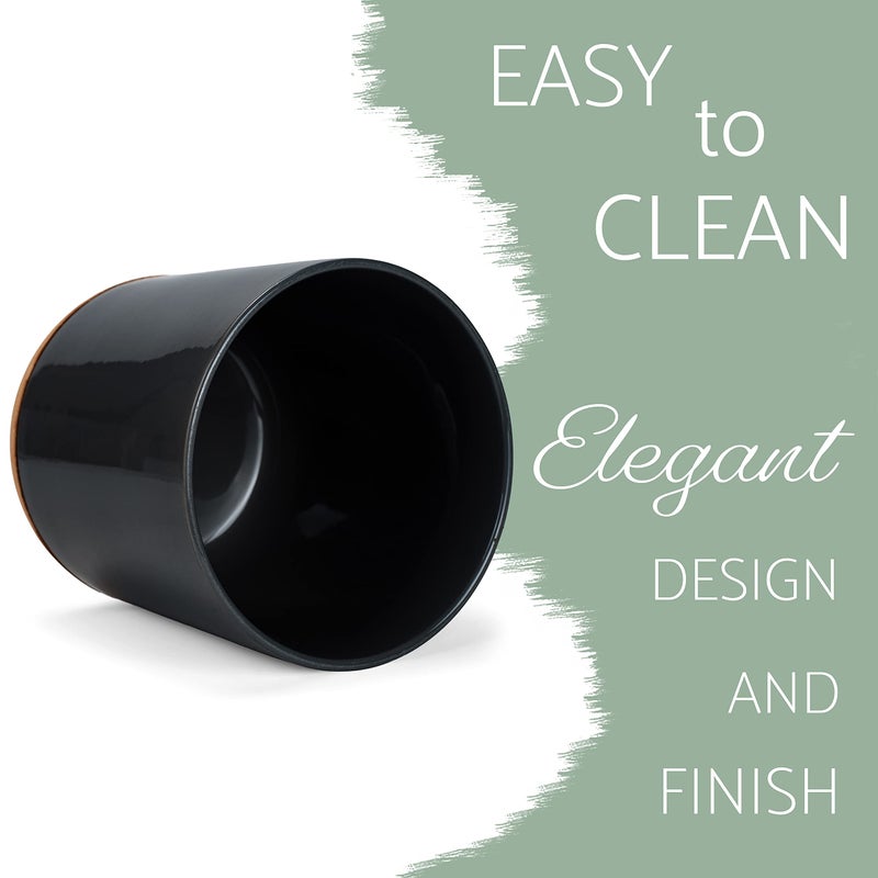 Elanze Designs Glossy X-Large Ceramic Stoneware Cork Bottom Kitchen Utensil Holder  Black - Image 3