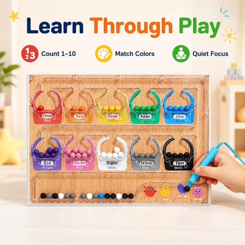 MIANQI Magnetic Color and Number Maze Ice Cream Board | Magnetic pen counting toy for colour sorting fine motor skills quiet indoor play and travel - Image 2