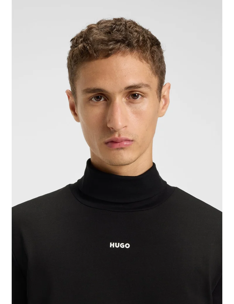 HUGO Black Rollneck logo T-shirt in cotton for Men | Best Price UAE