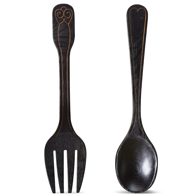 Yulejo Large Fork and Spoon Wall Decoration Rustic Kitchen Decoration 2 Pieces Wooden Spoon Wall Sign Fork Wall Art Farmhouse Wooden Sign for Home Kitchen Dining Room