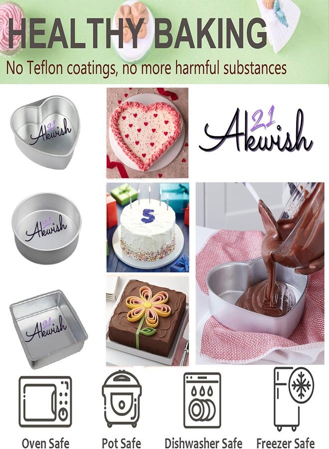 AKWISH قالب كيك ألومنيوم من أكويش على شكل قلب، دائري، ومربع + قالب كيك ألومنيوم على شكل قلب/دائري/مربع - Image 2