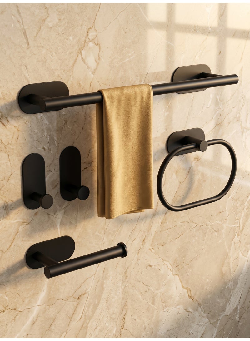 MEDOOSI 5-Pieces Matte Black Bathroom Hardware Set , Includes Adhesive Toilet Paper Holder, Adhesive Hand Towel Bar, Adhesive Robe Towel Hook ，Bathroom Accessories Kit - Image 5