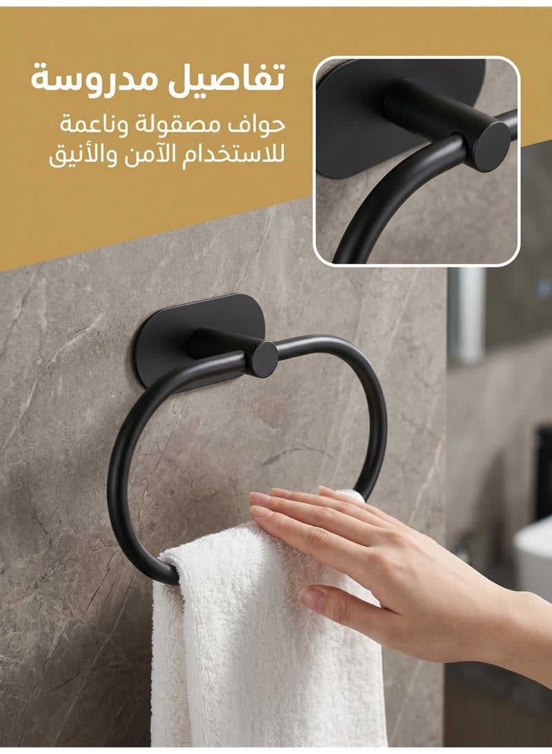 MEDOOSI 5-Pieces Matte Black Bathroom Hardware Set , Includes Adhesive Toilet Paper Holder, Adhesive Hand Towel Bar, Adhesive Robe Towel Hook ，Bathroom Accessories Kit - Image 4