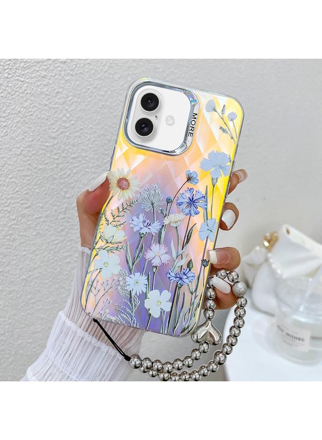 S-TOP Case For iPhone 16 Electroplating Laser Flower Phone Case with Wrist Strap - Image 1