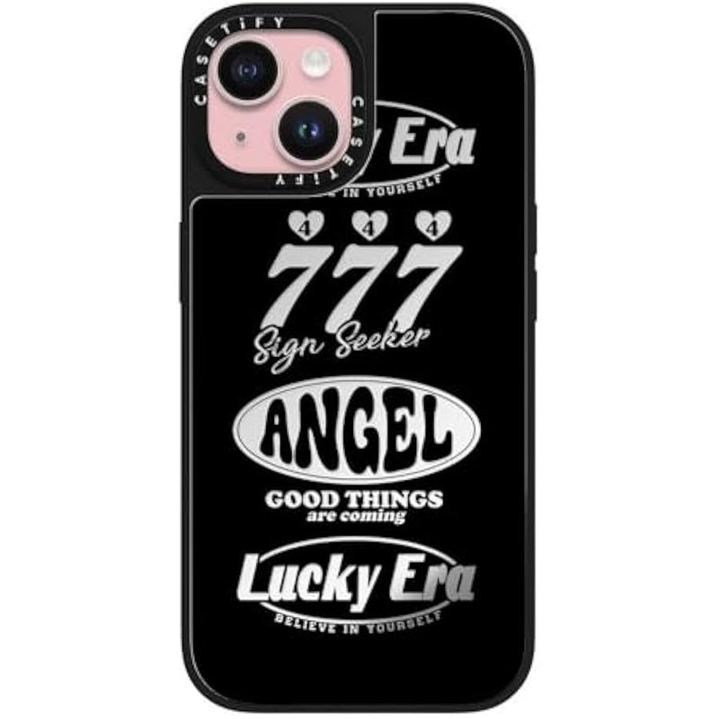Casetify Mirror iPhone 15 Case 【Reflective / 4.9ft Drop Protection/Compatible with Magsafe】 - Angel Baby! (Cut Out) - Silver on Black - Image 1