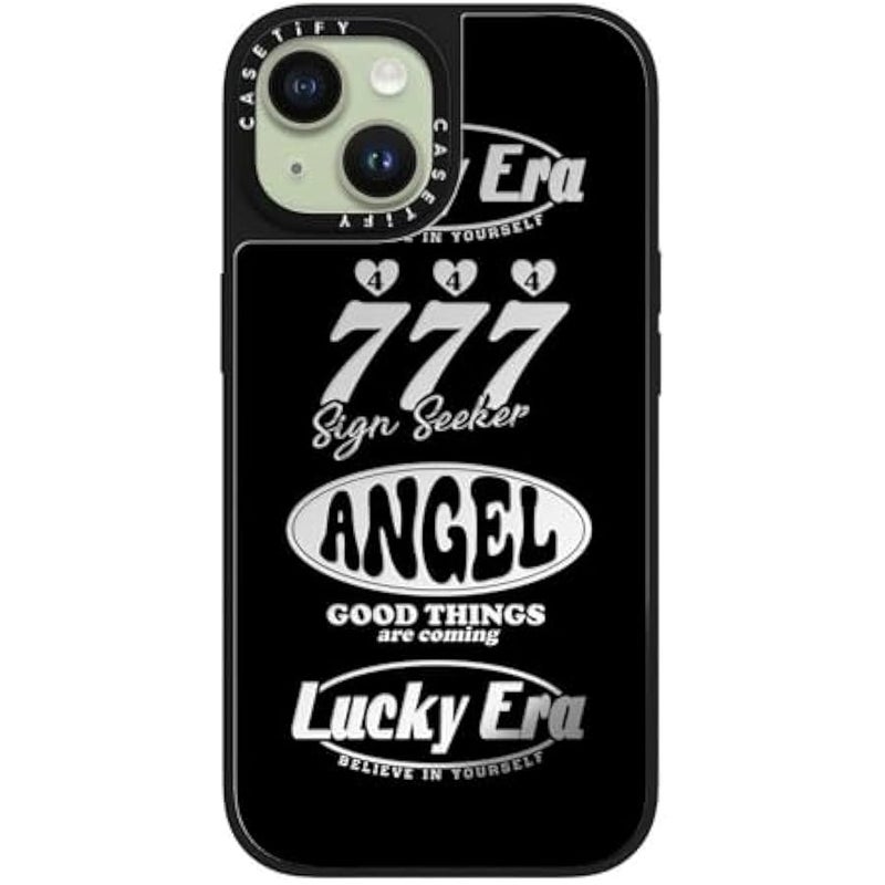 Casetify Mirror iPhone 15 Case 【Reflective / 4.9ft Drop Protection/Compatible with Magsafe】 - Angel Baby! (Cut Out) - Silver on Black - Image 3