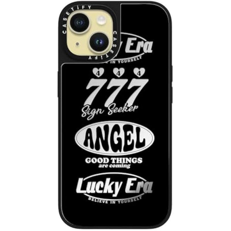 Casetify Mirror iPhone 15 Case 【Reflective / 4.9ft Drop Protection/Compatible with Magsafe】 - Angel Baby! (Cut Out) - Silver on Black - Image 2