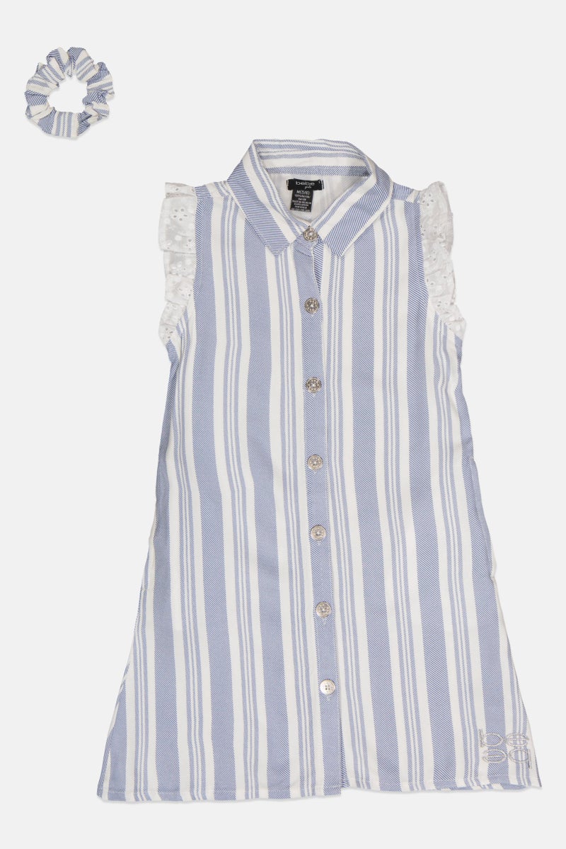bebe Kids Girl 2 Pcs Stripe Shirt  Dress With Scrunchy Set, Multicolor - Image 2