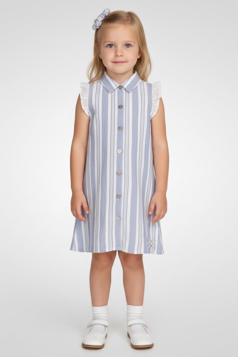 bebe Kids Girl 2 Pcs Stripe Shirt  Dress With Scrunchy Set, Multicolor - Image 1