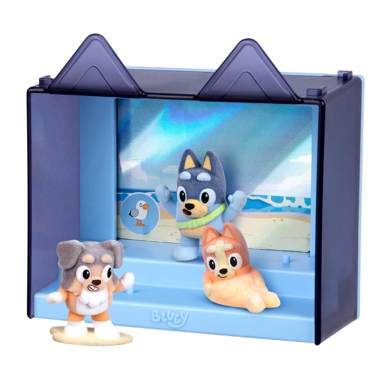 BLUEY Fuzzies Episode Pack: The Beach – 3 Specially Flocked Mini-Figures, 1 Exclusive, Display Case, Foil Trading Card & Collector’s Guide, 50 Mini-Figures to Collect - Image 3