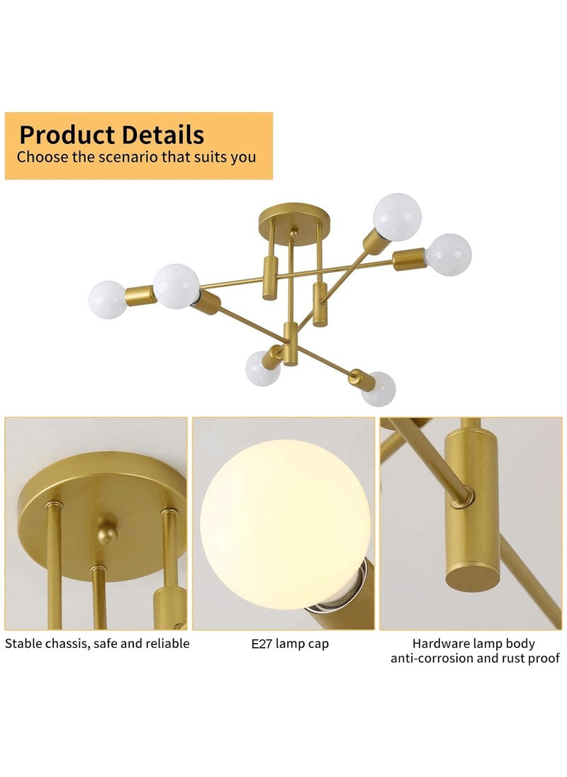 Chandelier Modern Pendant Light 6 Lights Metal Industrial Vintage Bracket Chandelier for Living Room Dining Room Bedroom Foyer, Gold - pzsku/ZD71E3F8461B246B946A0Z/45/_/1730541482/3e5bbd82-c0da-42f6-a769-394c40028e95