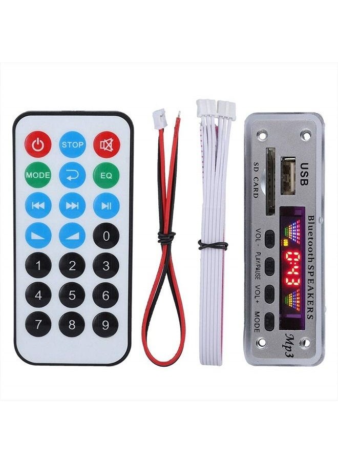 Ashata - MP3 Audio Decoder Board, DC 5V/12V Bluetooth 5.0 Audio Decoder Module Support MP3/WMA/WAV/FLAC/APE, Colors Screen USB AUX SD FM Radio Lossless Car Stereo Bluetooth Recording Module (Silver) - Image 1