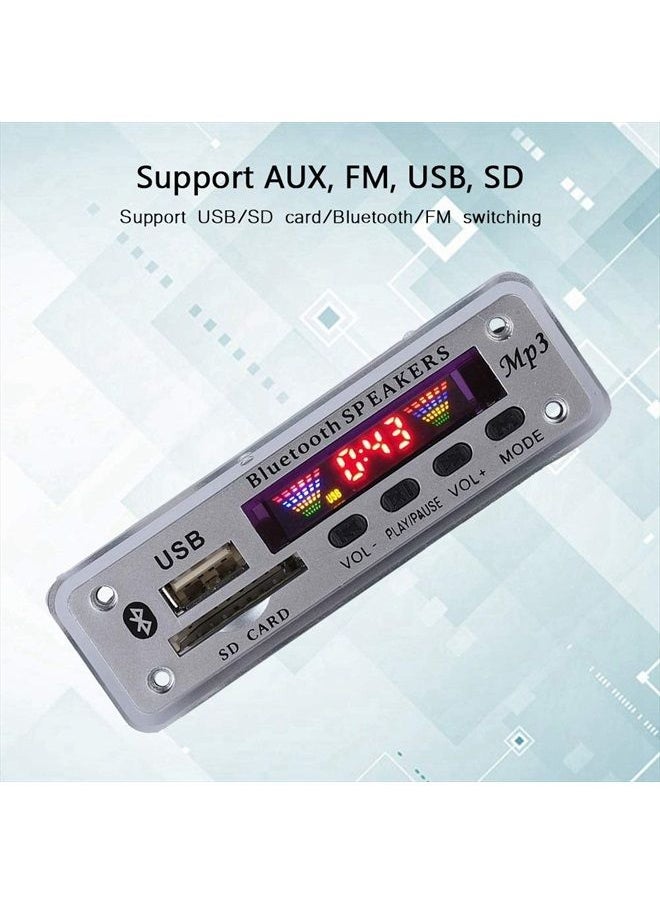 Ashata - MP3 Audio Decoder Board, DC 5V/12V Bluetooth 5.0 Audio Decoder Module Support MP3/WMA/WAV/FLAC/APE, Colors Screen USB AUX SD FM Radio Lossless Car Stereo Bluetooth Recording Module (Silver) - Image 1
