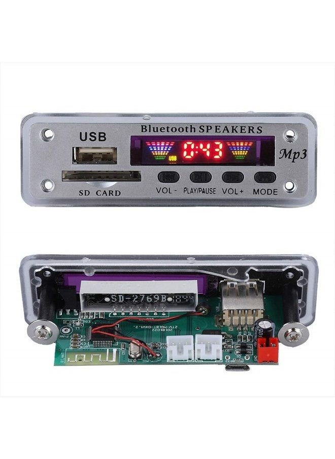 Ashata - MP3 Audio Decoder Board, DC 5V/12V Bluetooth 5.0 Audio Decoder Module Support MP3/WMA/WAV/FLAC/APE, Colors Screen USB AUX SD FM Radio Lossless Car Stereo Bluetooth Recording Module (Silver) - Image 1