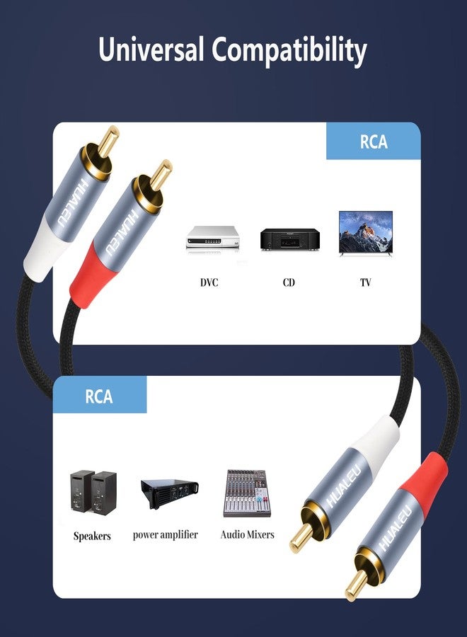 كابل صوت ستيريو HUALEU بطول 3 أقدام، مزود بموصلين RCA ذكر/ذكر، مطلي بالذهب، غلاف من الألومنيوم، سلك صوت إضافي - عبوة من قطعتين - Image 2