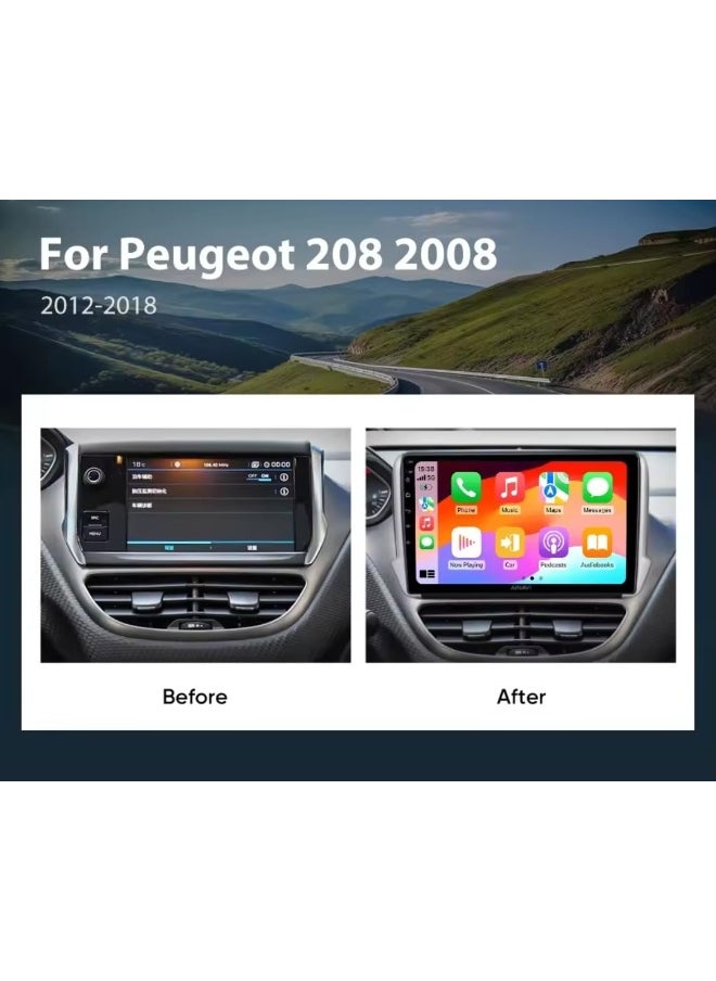 Vierex - Android Car Stereo Screen For Peugeot 2008 208 Compatible 2012-2018 With Apple Carplay Android Auto Wireless 8GB RAM 128GB RAM WiFi DSP FM Radio Bluetooth Fast Interface - Image 1