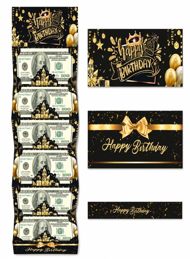 SRPHUAV Elegant Black and Gold Happy Birthday Pop Up Money Holder with 6 Slots, Luxury 3D Folding Cash Gift Card Envelope with Crown and Glitter Design, Unique Surprise Birthday Box for Men Women Adults - Image 1