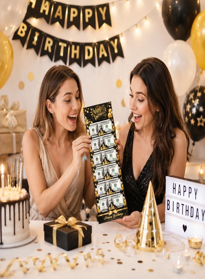SRPHUAV Elegant Black and Gold Happy Birthday Pop Up Money Holder with 6 Slots, Luxury 3D Folding Cash Gift Card Envelope with Crown and Glitter Design, Unique Surprise Birthday Box for Men Women Adults - Image 2