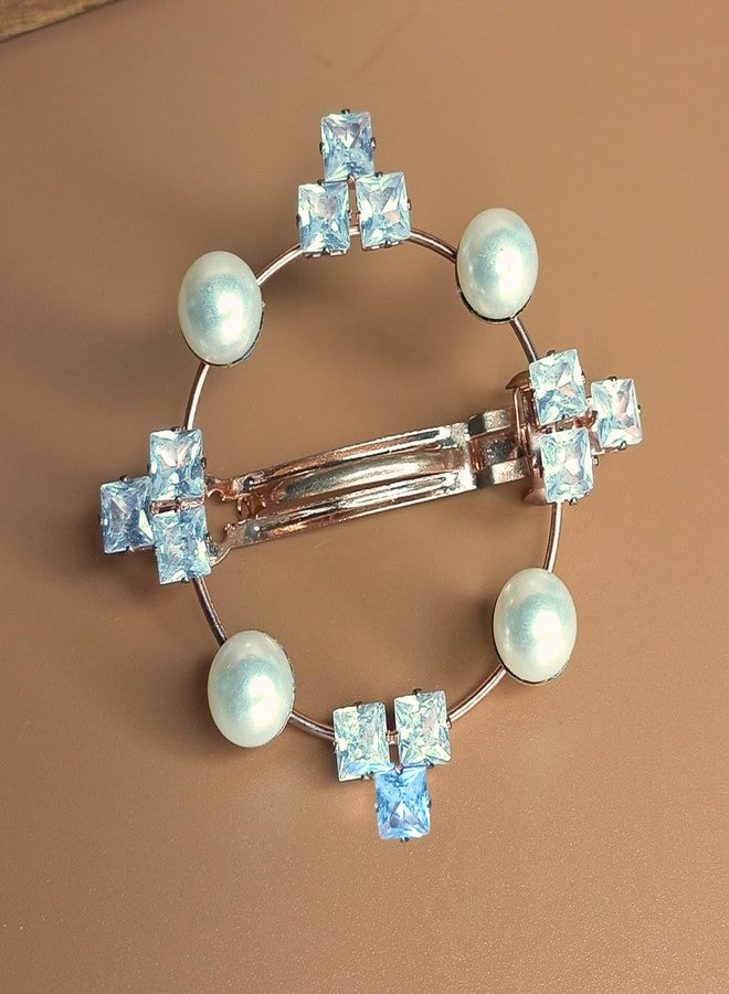 Jwella Elegant Pearl & Crystal Round Hair Clip – Rose Gold Barrette for Women & Girls - Image 2
