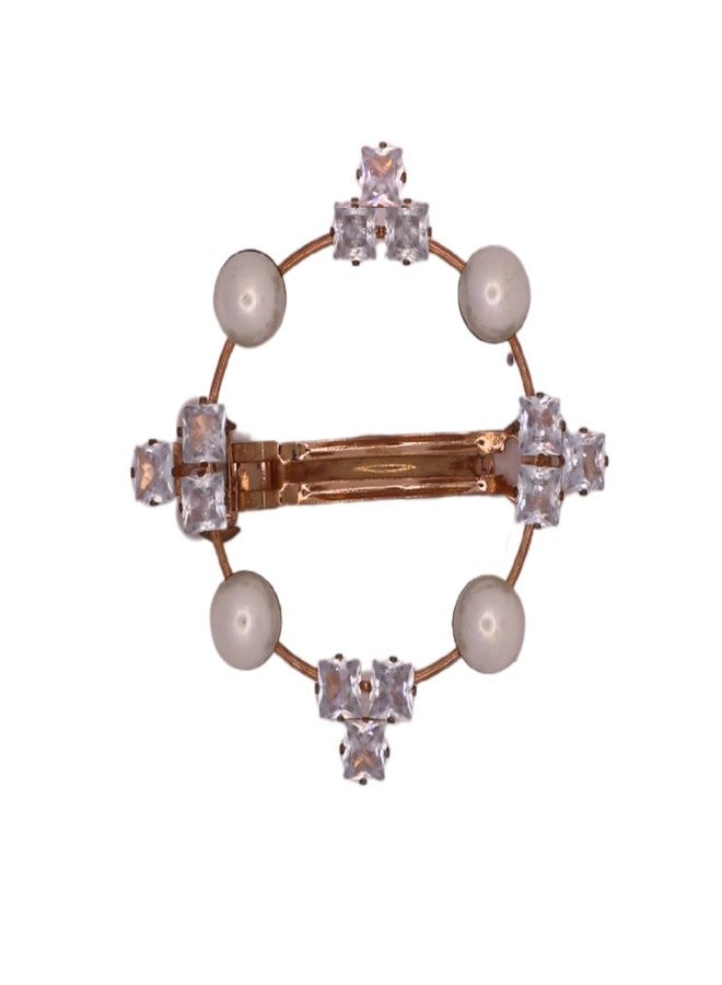 Jwella Elegant Pearl & Crystal Round Hair Clip – Rose Gold Barrette for Women & Girls - Image 1