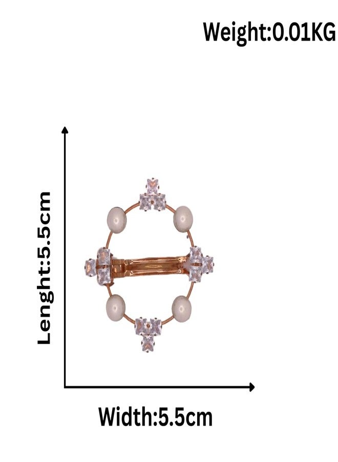 Jwella Elegant Pearl & Crystal Round Hair Clip – Rose Gold Barrette for Women & Girls - Image 5