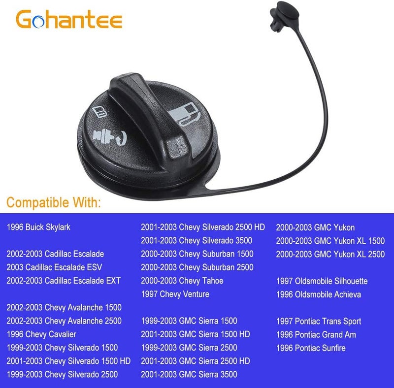 gohantee غطاء خزان الوقود GT231 رقم 15763227 متوافق مع شيفي سيلفرادو 1999-2003، جي إم سي سييرا 2000-2003، شيفي سوبربان 1500 تاهو 2000-2003، جي إم سي يوكون 2002-2003، كاديلاك إسكاليد، شيفي أفالانش، أولدزموبيل، بونتياك - Image 3