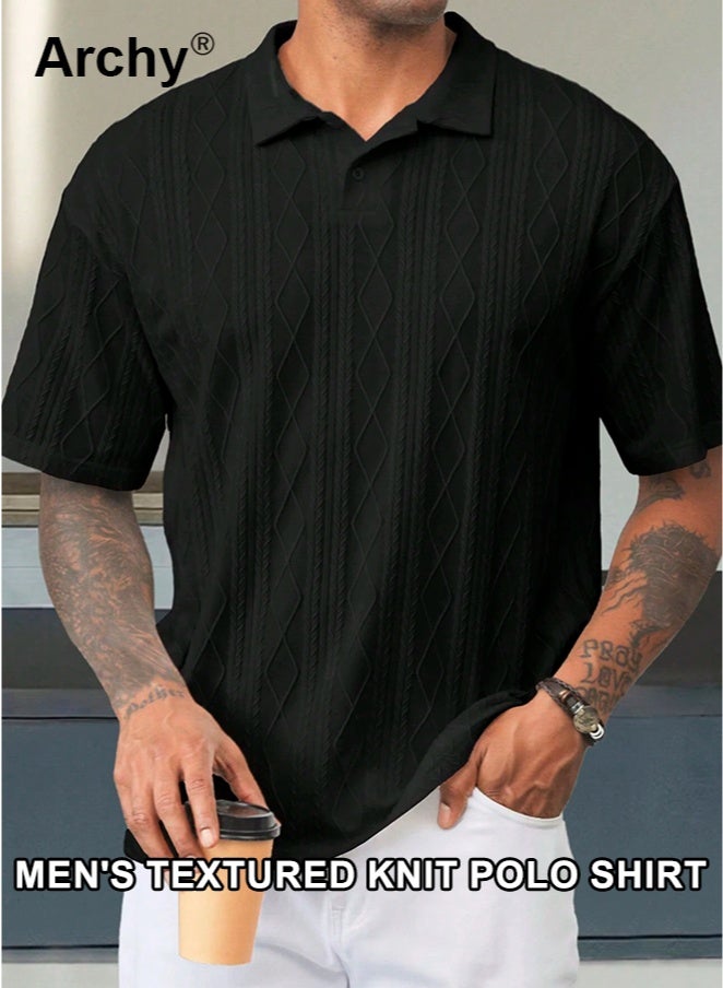 Archy Men's Summer Retro Polo Shirt - Loose Textured Knit, Short Sleeve, Classic Collar - Image 1