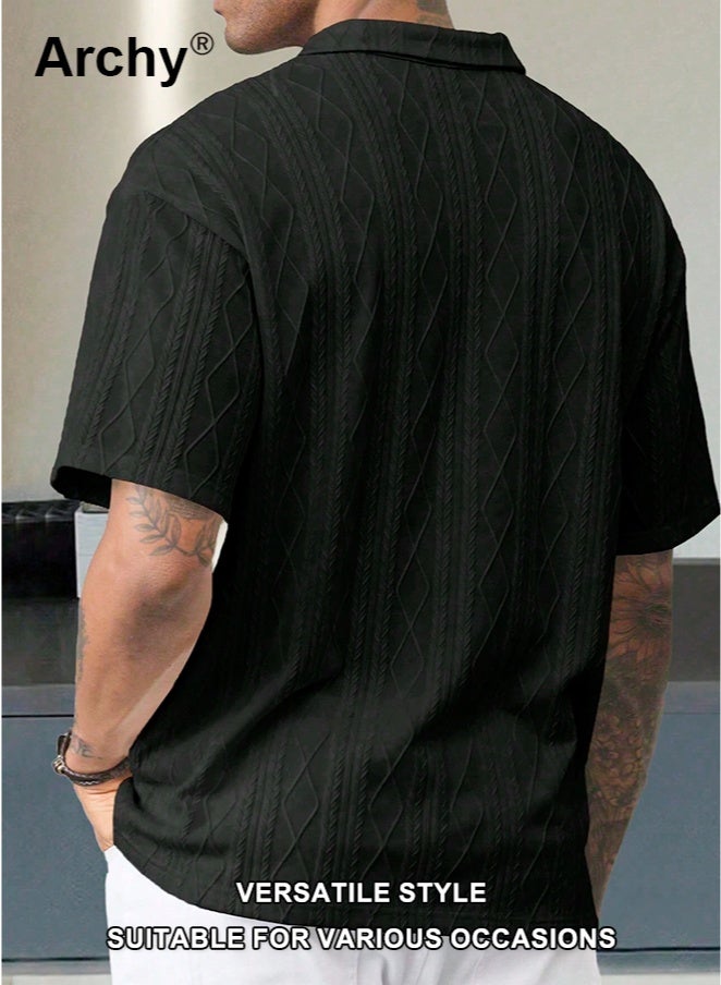 Archy Men's Summer Retro Polo Shirt - Loose Textured Knit, Short Sleeve, Classic Collar - Image 2