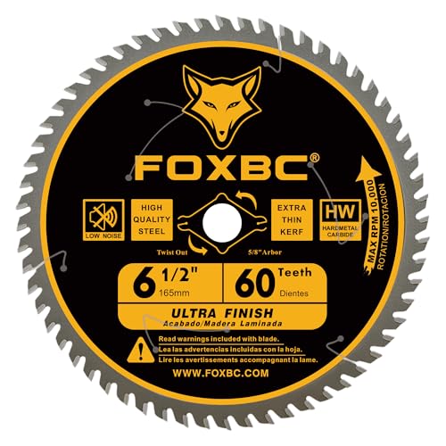 FOXBC 6-1/2 inch Circular Saw Blade Ultra Fine Finish 60-Tooth for Wood Cutting, Thin-Kerf with 5/8" Arbor - Image 1