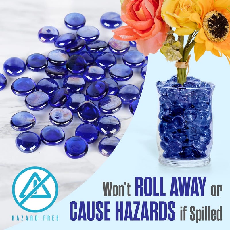 Houseables Glass Beads for Vases, Marbles for Vases, Glass Marbles, Filler, Blue Beads, Flat, Blue Gems, Crafts, Pebbles, Stones, Decorative Rocks, Plants, Florist, Floral, Fishbowl, 5 LBS, 400-500 PC - Image 5