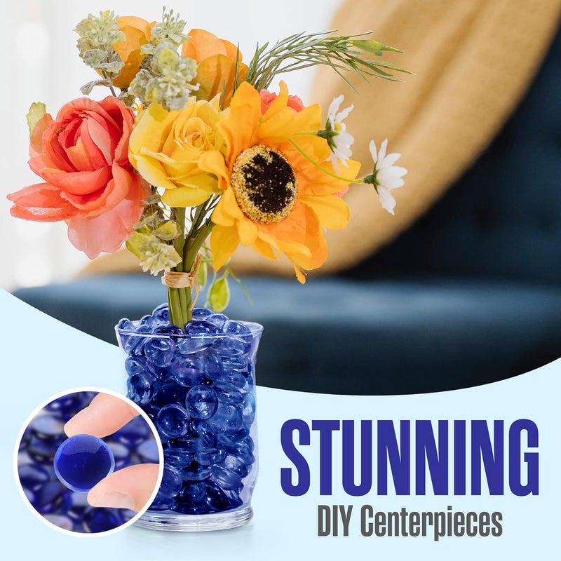 Houseables Glass Beads for Vases, Marbles for Vases, Glass Marbles, Filler, Blue Beads, Flat, Blue Gems, Crafts, Pebbles, Stones, Decorative Rocks, Plants, Florist, Floral, Fishbowl, 5 LBS, 400-500 PC - Image 4