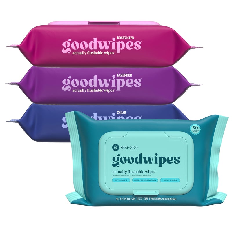 goodwipes Flushable Butt Wipes - Extra Large Adult Wet Wipes For Women & Men - Bathroom Essentials - Sewer & Septic Safe - Variety Pack, 200 Count (4 Packs) - Image 1