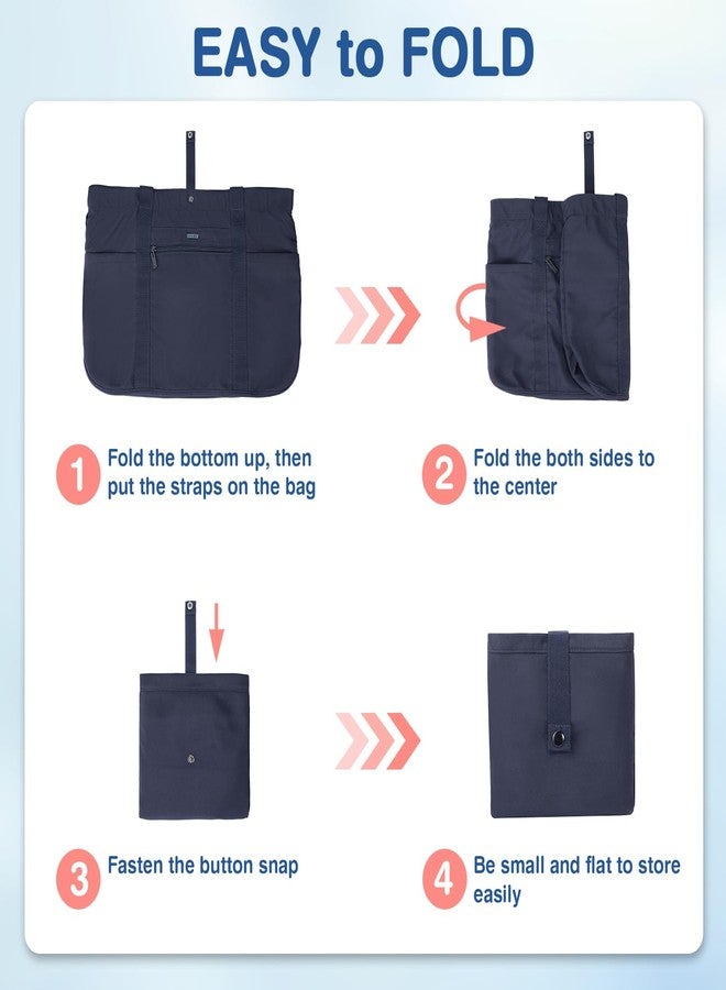 Voova Tote Bag for Women, Large Capacity Tote Bag with Zipper, Foldable Shoulder Bag Handbag for Work,Travel,Shopping,Beach, Navy Blue - Image 4