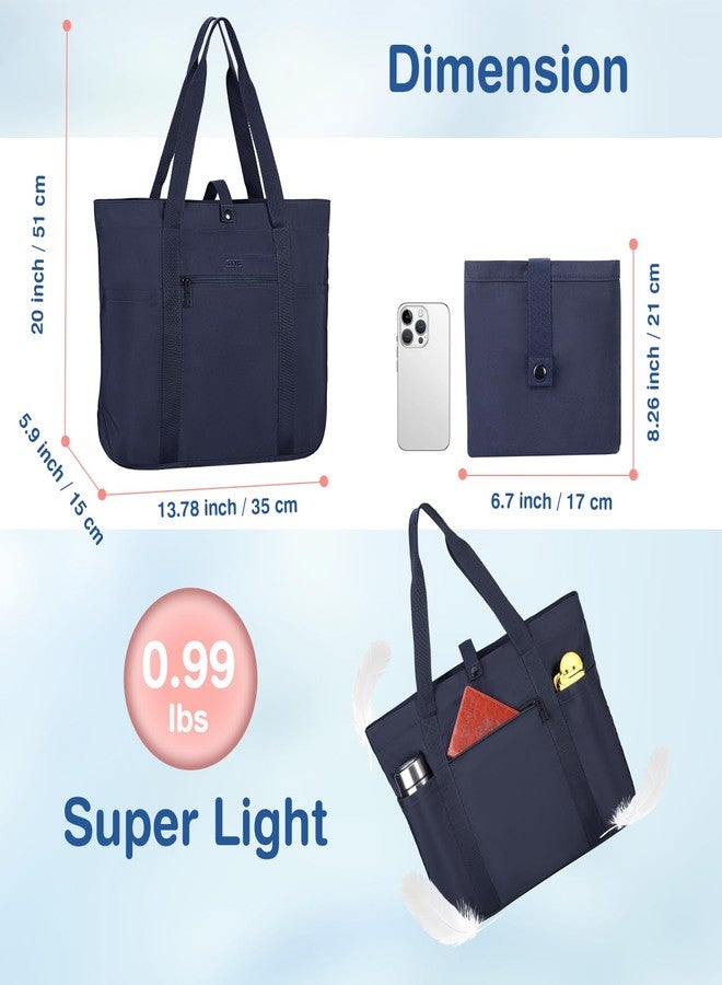 Voova Tote Bag for Women, Large Capacity Tote Bag with Zipper, Foldable Shoulder Bag Handbag for Work,Travel,Shopping,Beach, Navy Blue - Image 3