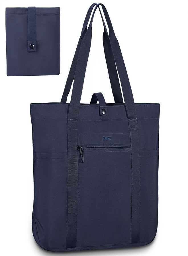Voova Tote Bag for Women, Large Capacity Tote Bag with Zipper, Foldable Shoulder Bag Handbag for Work,Travel,Shopping,Beach, Navy Blue - Image 1