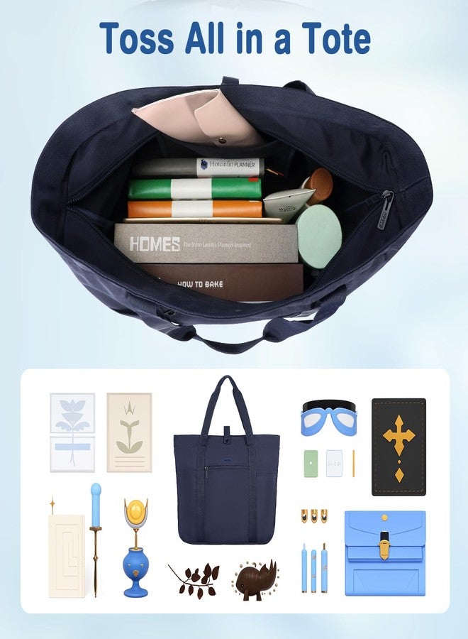 Voova Tote Bag for Women, Large Capacity Tote Bag with Zipper, Foldable Shoulder Bag Handbag for Work,Travel,Shopping,Beach, Navy Blue - Image 2