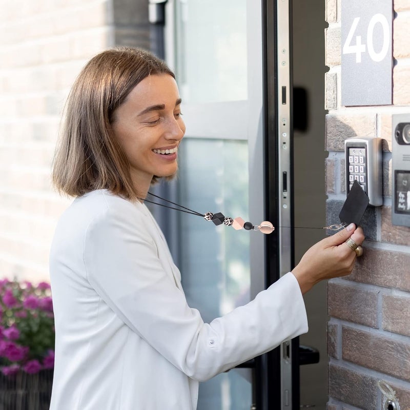 كاست ويف حامل شارات الهوية مع حبال قابلة للسحب وسلسلة مفاتيح، حامل شارات من جلد البولي يوريثان مع حبال أمان قابلة للفصل، حبل خرز لطيف مع بكرات شارات للمعلمات وموظفات المكاتب والطلاب، لون أسود - Image 3