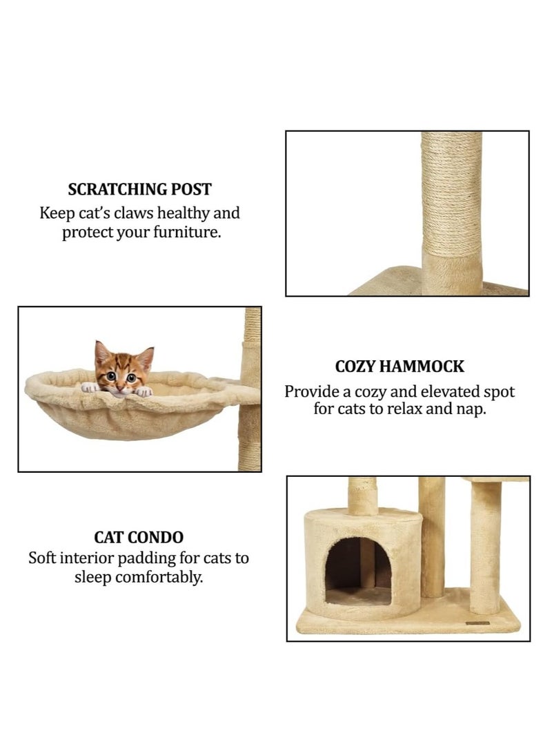 أن ان سي بيتس شجرة قطط داخلية كبيرة مع مجثم فاخر، وأرجوحة مريحة، وشقة خاصة، وأعمدة خدش متينة، وبرج أنشطة للقطط بطول 108 سم مع كرة لعب ممتعة، ولعبة فأر معلقة، وكرة تصدر صريرًا (بيج) - Image 4