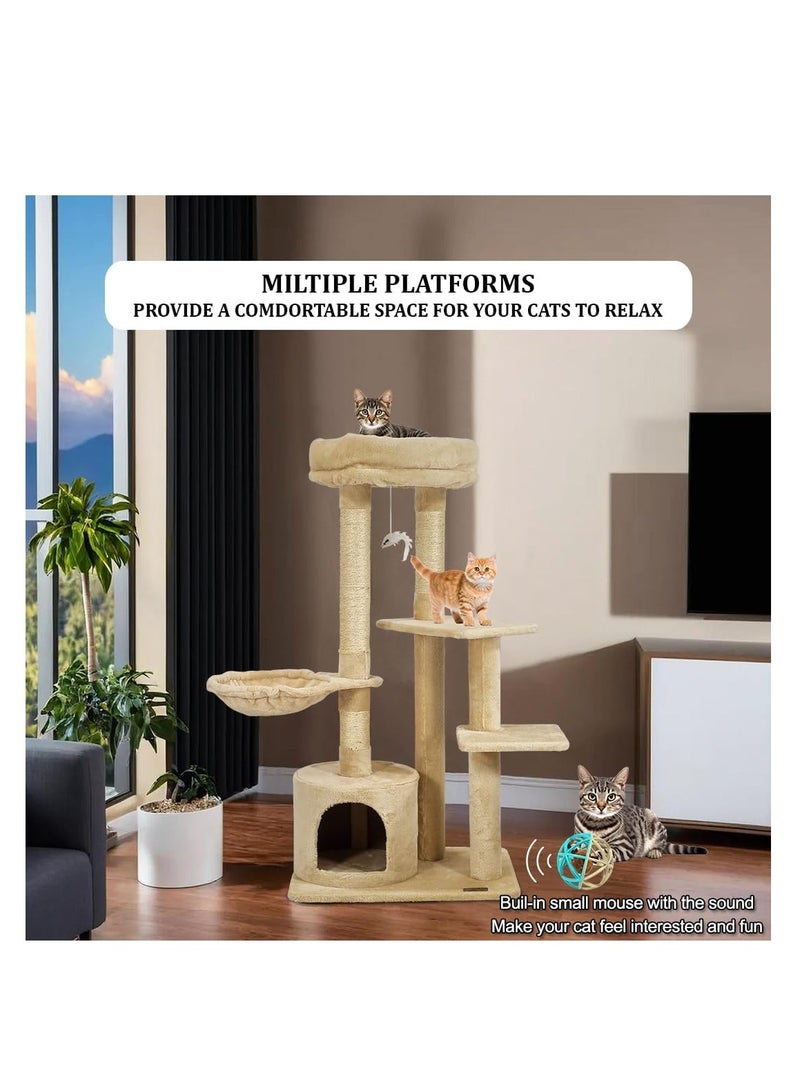 أن ان سي بيتس شجرة قطط داخلية كبيرة مع مجثم فاخر، وأرجوحة مريحة، وشقة خاصة، وأعمدة خدش متينة، وبرج أنشطة للقطط بطول 108 سم مع كرة لعب ممتعة، ولعبة فأر معلقة، وكرة تصدر صريرًا (بيج) - Image 5
