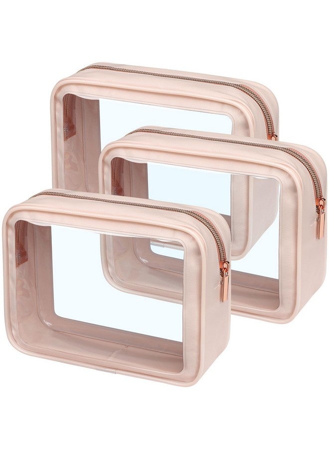Packism Tsa Approved Toiletry Bag - 3 Pack Upgrade Color-Edged Clear Makeup Bag, Clear Toiletry Bag For Traveling Fits Various Storage Needs, Pink