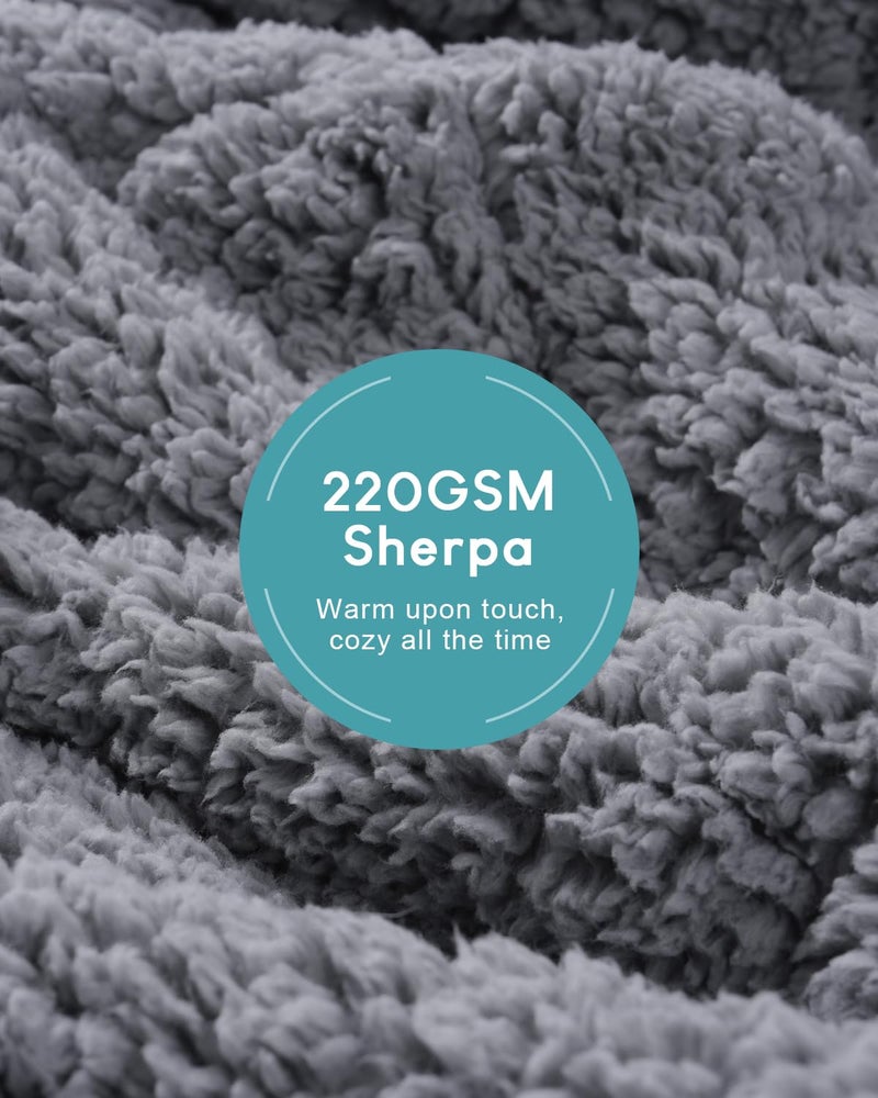 Cottonblue Weighted Blanket for Adults - Plush Cozy Sherpa Weighted Blankets for a Better Night's Sleep, Luxurious Jacquard Decor Blanket Queen Size for Bed Sofa Couch, 60x80 Inches,15lbs,Grey - Image 4