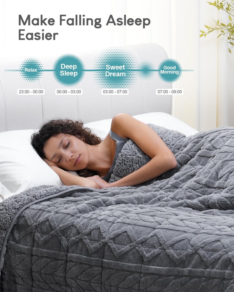 Cottonblue Weighted Blanket for Adults - Plush Cozy Sherpa Weighted Blankets for a Better Night's Sleep, Luxurious Jacquard Decor Blanket Queen Size for Bed Sofa Couch, 60x80 Inches,15lbs,Grey - Image 2