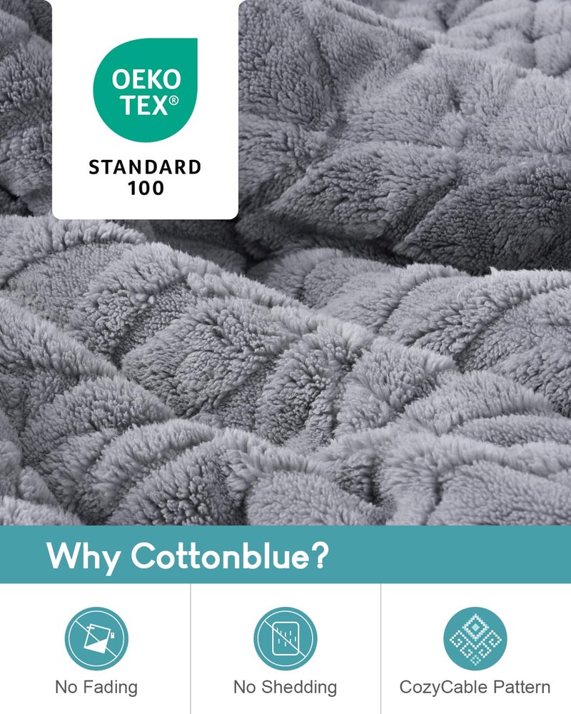 Cottonblue Weighted Blanket for Adults - Plush Cozy Sherpa Weighted Blankets for a Better Night's Sleep, Luxurious Jacquard Decor Blanket Queen Size for Bed Sofa Couch, 60x80 Inches,15lbs,Grey - Image 3